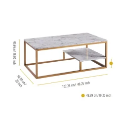 Teamson Home Marmo Modern Marble-Look Coffee Table with Shelf, Marble/Brass -FINAL SALE