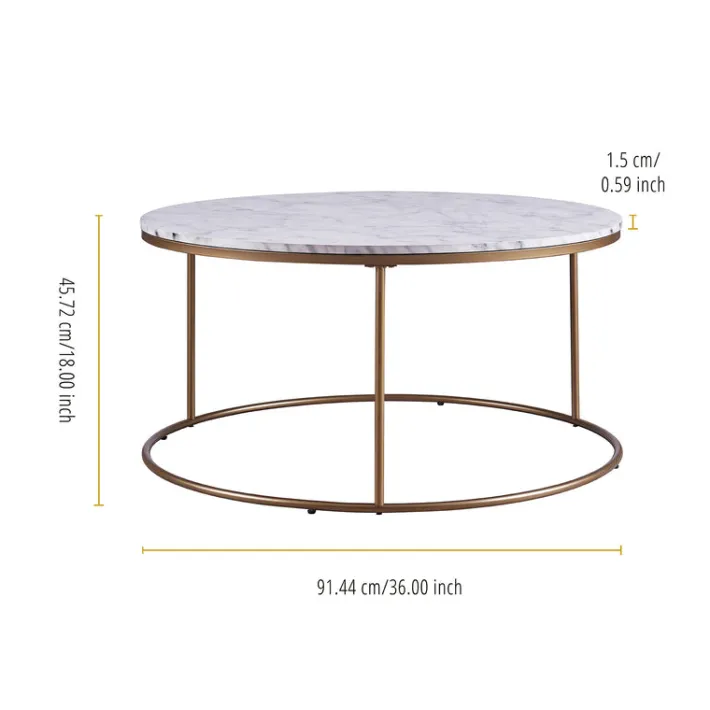 Teamson Home Marmo Modern Marble-Look Round Coffee Table, Marble/Brass- FINAL SALE