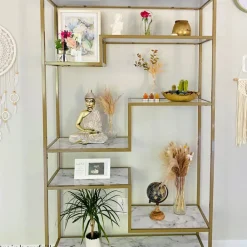 Teamson Home Marmo Modern Marble-Look 5-Tier Display Shelf, Marble/Brass- FINAL SALE