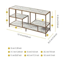 Teamson Home Marmo Modern Media Stand & Console Table, White/Brass -FINAL SALE