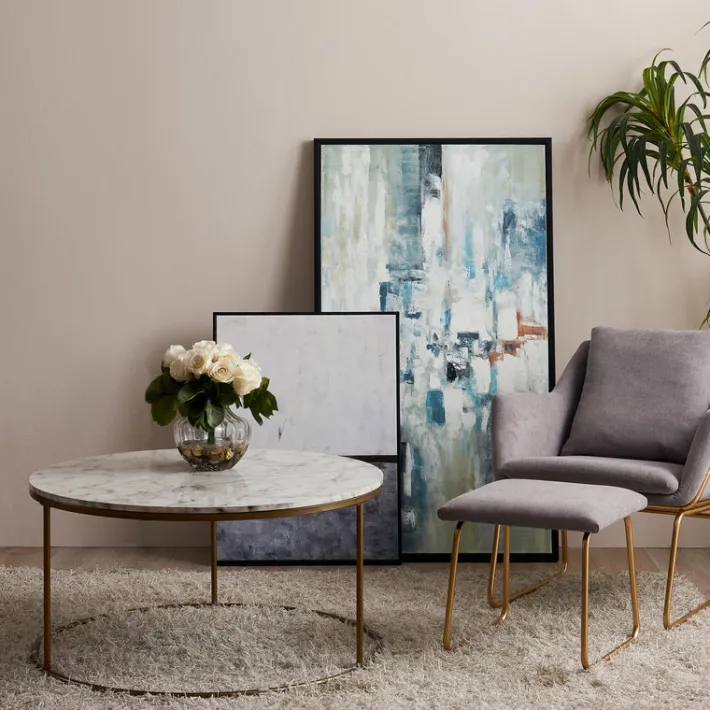 Teamson Home Marmo Modern Marble-Look Round Coffee Table, Marble/Brass- FINAL SALE