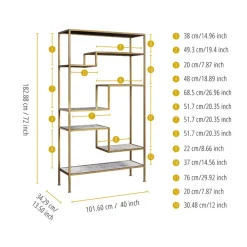 Teamson Home Marmo Modern Marble-Look 5-Tier Display Shelf, Marble/Brass- FINAL SALE