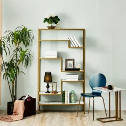 Teamson Home Marmo Modern Marble-Look C Shape Side Table, Marble/Brass- FINAL SALE