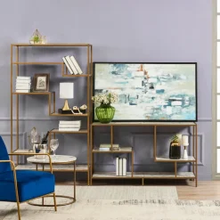 Teamson Home Marmo Modern Media Stand & Console Table, White/Brass -FINAL SALE