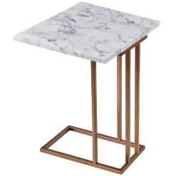 Teamson Home Marmo Modern Marble-Look C Shape Side Table, Marble/Brass- FINAL SALE