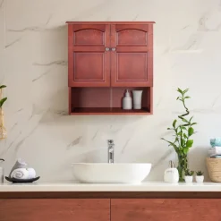Teamson Home Martha Removable Two-Door Wall Cabinet with Open Shelf, Mahogany