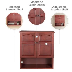 Teamson Home Martha Removable Two-Door Wall Cabinet with Open Shelf, Mahogany