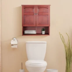 Teamson Home Martha Removable Two-Door Wall Cabinet with Open Shelf, Mahogany