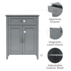 Teamson Home Mercer Freestanding Two-Door Floor Cabinet with Top Drawer, Gray