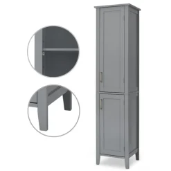 Teamson Home Mercer Freestanding Linen Cabinet with Two Doors, Gray