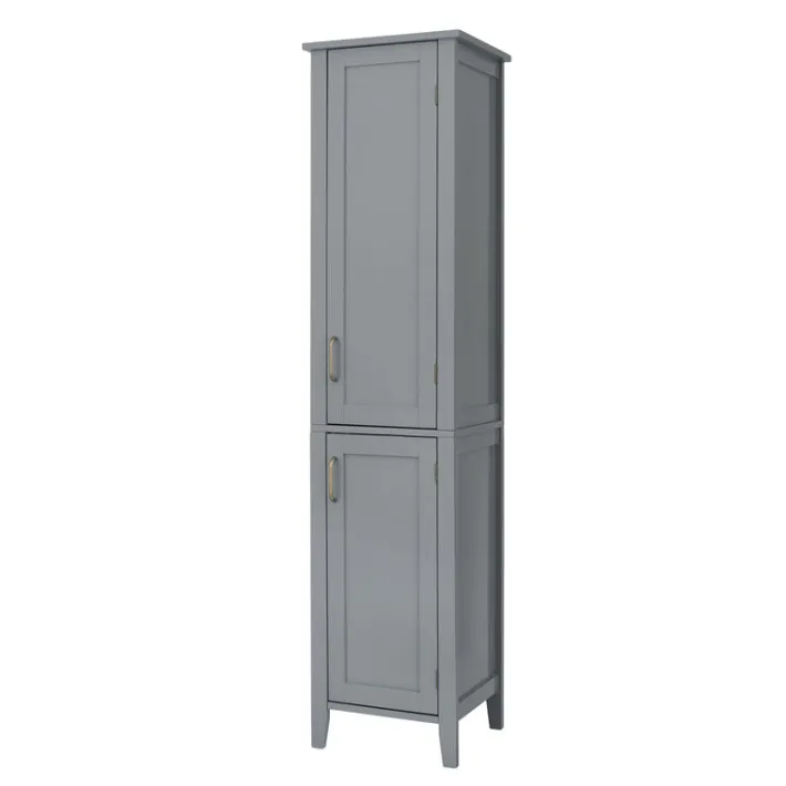 Teamson Home Mercer Freestanding Linen Cabinet with Two Doors, Gray