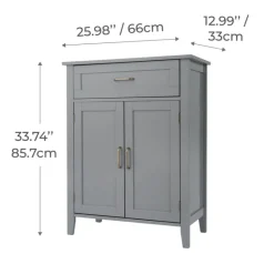 Teamson Home Mercer Freestanding Two-Door Floor Cabinet with Top Drawer, Gray