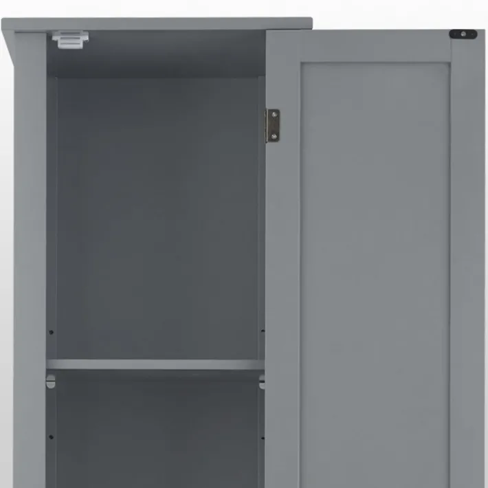 Teamson Home Mercer Freestanding Linen Cabinet with Two Doors, Gray
