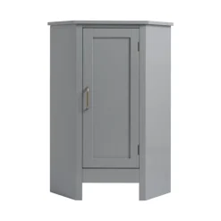 Teamson Home Mercer Mid Century Modern Wooden Wedge-Shaped Corner Floor Storage Cabinet, Gray -FINAL SALE