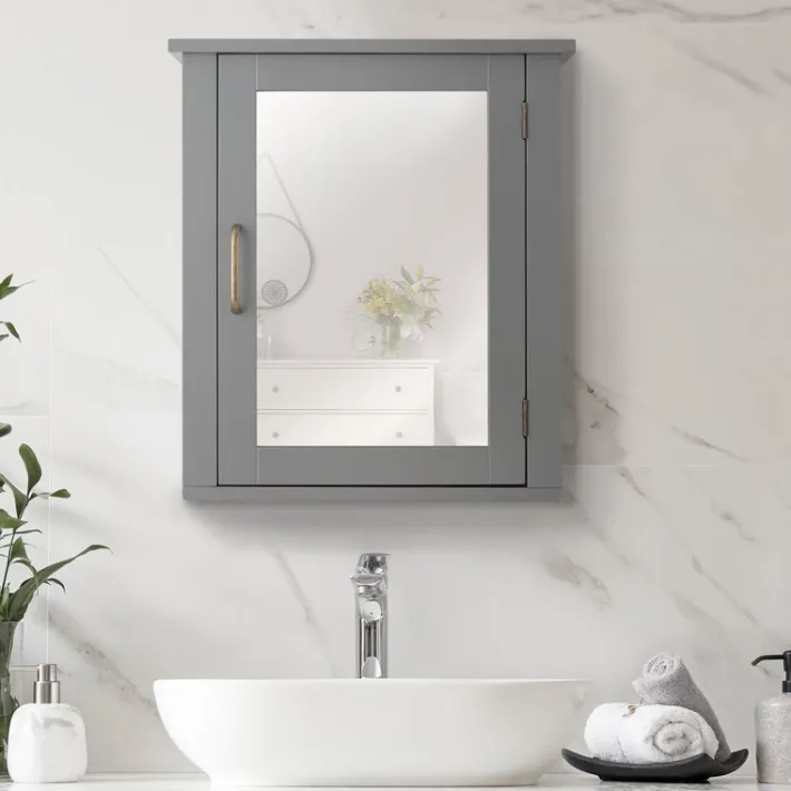 Teamson Home Mercer Removable Medicine Cabinet with Mirrored Door, Gray