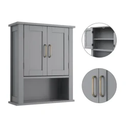 Teamson Home Mercer Removable Two-Door Wall Cabinet, Gray