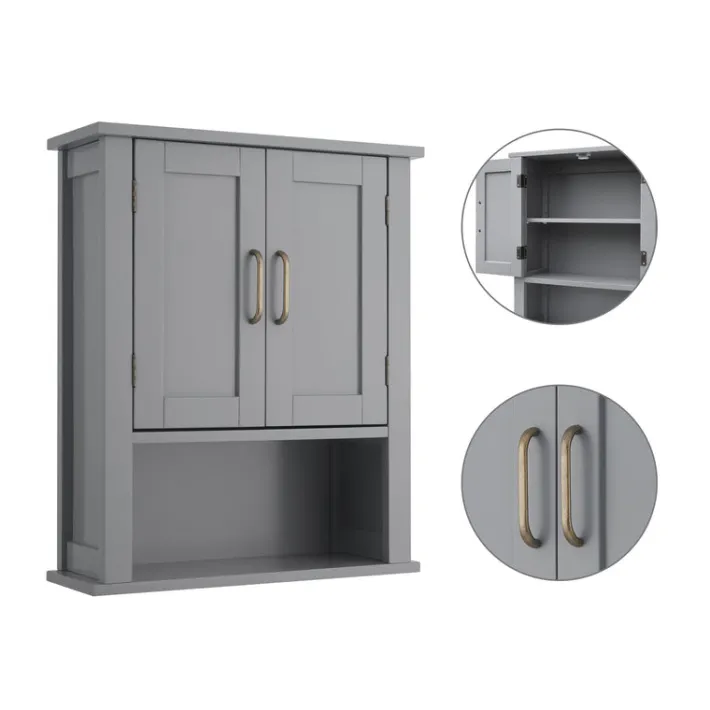 Teamson Home Mercer Removable Two-Door Wall Cabinet, Gray