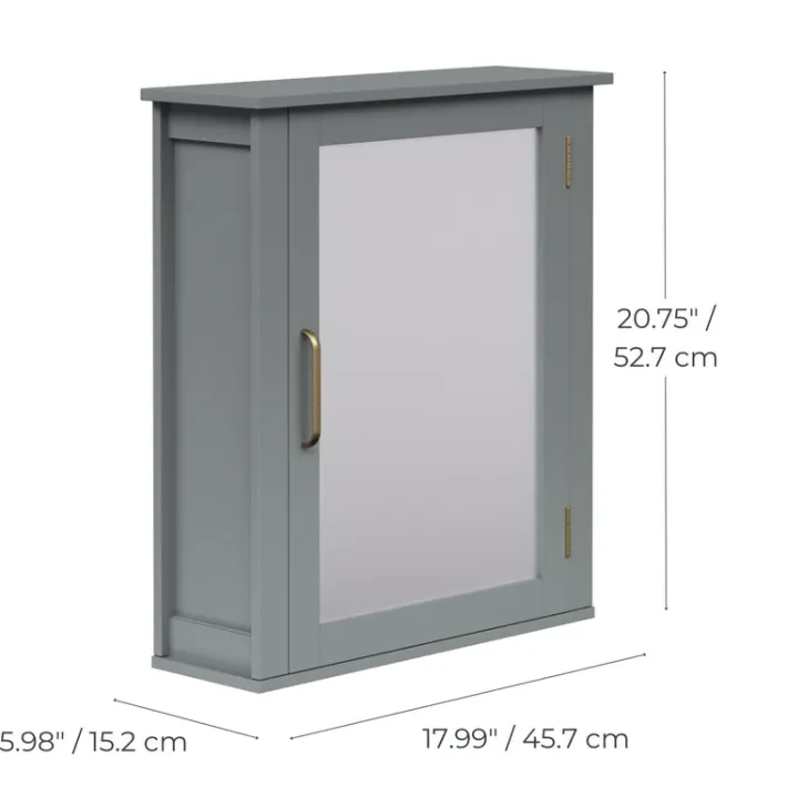Teamson Home Mercer Removable Medicine Cabinet with Mirrored Door, Gray