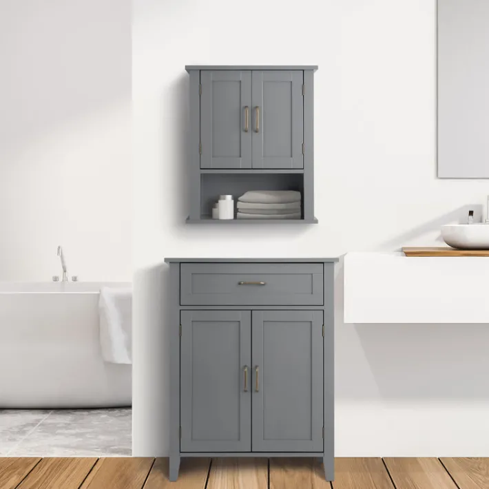 Teamson Home Mercer Removable Two-Door Wall Cabinet, Gray