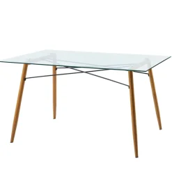 Teamson Home Minimalist Glass Top Dining Table with Wood Base, Natural- FINAL SALE