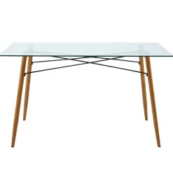 Teamson Home Minimalist Glass Top Dining Table with Wood Base, Natural- FINAL SALE