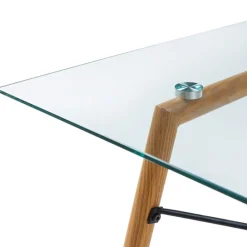 Teamson Home Minimalist Glass Top Dining Table with Wood Base, Natural- FINAL SALE