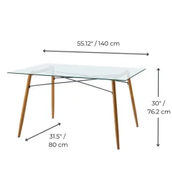 Teamson Home Minimalist Glass Top Dining Table with Wood Base, Natural- FINAL SALE