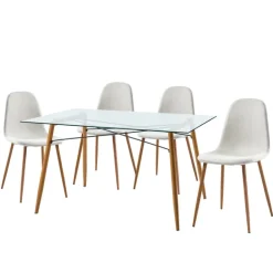 Teamson Home Minimalist Glass Top Dining Table with Wood Base, Natural- FINAL SALE