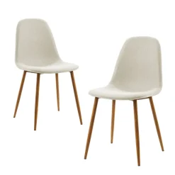 Teamson Home Minimalista Fabric Dining Chair with Wood Grain Metal Legs, Set of 2, White/Natural
