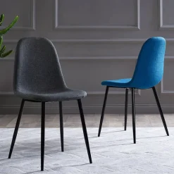 Teamson Home Minimalista Fabric Dining Chair with Black Metal Legs, Set of 2, Black/Gray- FINAL SALE