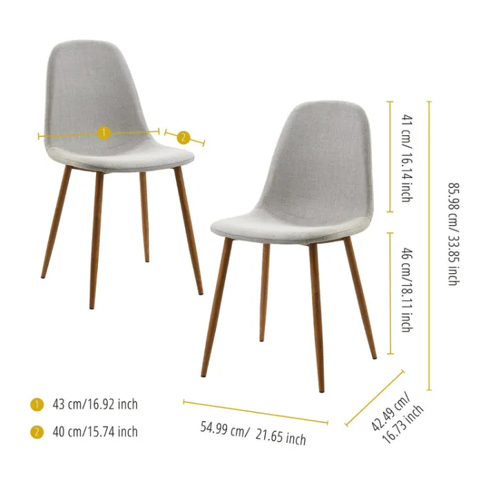 Teamson Home Minimalista Fabric Dining Chair with Wood Grain Metal Legs, Set of 2, Light Gray/Natural- FINAL SALE