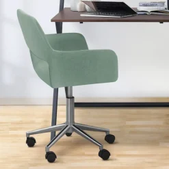 Teamson Home Modern Fabric Office Chair with Adjustable Ergonomic Seat, Swivel Base, and Wheels, Mint/Chrome- FINAL SALE