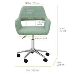 Teamson Home Modern Fabric Office Chair with Adjustable Ergonomic Seat, Swivel Base, and Wheels, Mint/Chrome- FINAL SALE