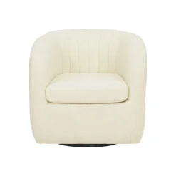 Teamson Home Monroe Faux Shearing Swivel Tub Chair with Channel Tufting, Ivory -FINAL SALE