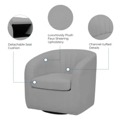 Teamson Home Monroe Faux Shearing Swivel Tub Chair with Channel Tufting, Gray