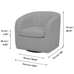 Teamson Home Monroe Faux Shearing Swivel Tub Chair with Channel Tufting, Gray
