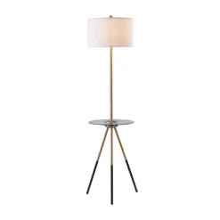 Teamson Home Myra Floor Lamp with Glass Table and Built-In USB Port, Gold/Black- FINAL SALE