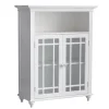 Teamson Home Neal Freestanding Two-Door Floor Cabinet with Glass Panels and Open Shelf, White- FINAL SALE