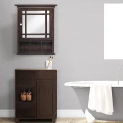 Teamson Home Neal Removable Medicine Cabinet with Mirrored Door and Open Shelf, Espresso