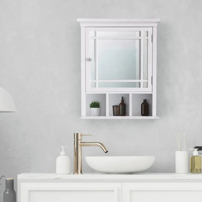 Teamson Home Neal Removable Medicine Cabinet with Mirrored Door and Open Shelf, White