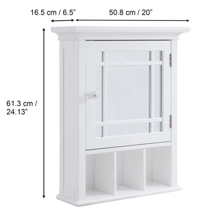 Teamson Home Neal Removable Medicine Cabinet with Mirrored Door and Open Shelf, White