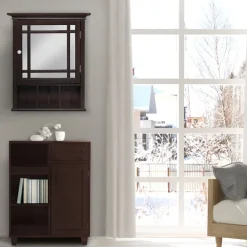 Teamson Home Neal Removable Medicine Cabinet with Mirrored Door and Open Shelf, Espresso