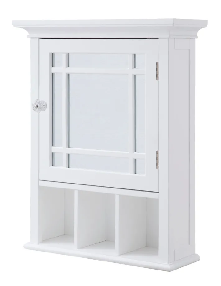 Teamson Home Neal Removable Medicine Cabinet with Mirrored Door and Open Shelf, White