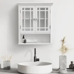 Teamson Home Neal Removable Two-Door Wall Cabinet with Open Shelf, White