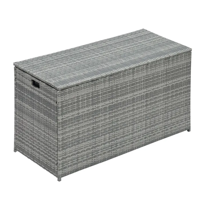 Teamson Home Outdoor 154-Gallon PE Rattan Deck Box for Cushions or Pool Accessory Storage, Gray