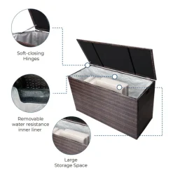Teamson Home Outdoor 154-Gallon PE Rattan Deck Box for Cushions or Pool Accessory Storage, Brown- FINAL SALE