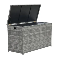 Teamson Home Outdoor 154-Gallon PE Rattan Deck Box for Cushions or Pool Accessory Storage, Gray