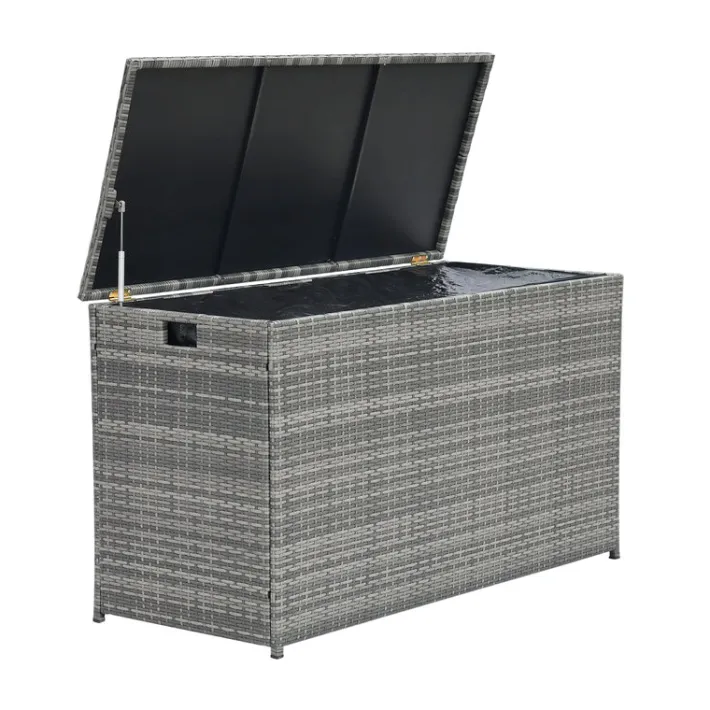 Teamson Home Outdoor 154-Gallon PE Rattan Deck Box for Cushions or Pool Accessory Storage, Gray