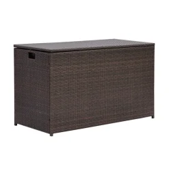 Teamson Home Outdoor 154-Gallon PE Rattan Deck Box for Cushions or Pool Accessory Storage, Brown- FINAL SALE