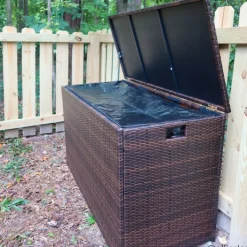 Teamson Home Outdoor 154-Gallon PE Rattan Deck Box for Cushions or Pool Accessory Storage, Brown- FINAL SALE